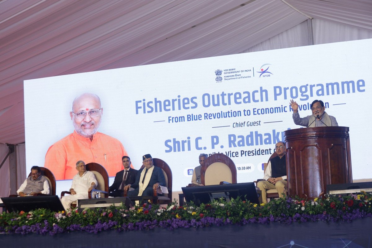 FisheriesGoI's tweet photo. Shri Praful K. Patel, Hon’ble Administrator of Lakshadweep, addressed the Fisheries Outreach Programme at Agatti, highlighting the immense untapped fisheries potential of the islands and the need to strengthen tuna fisheries, deep-sea fishing, seaweed cultivation and fish processing.

He also emphasised the importance of strengthening fisheries infrastructure, value addition and processing to create greater livelihood opportunities and enhance the incomes of local fishers, with a vision to develop Lakshadweep as a model region for fisheries-led Blue Economy development.