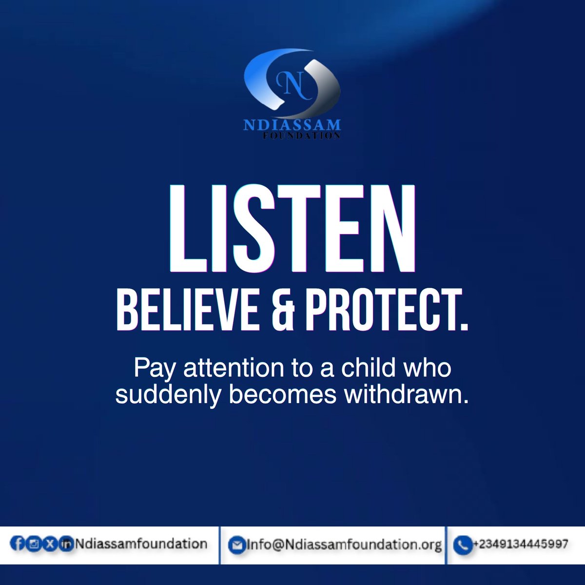 NAFoundation_'s tweet photo. #childprotection doesn't begin when harm happens. It begins with the choices we make every day to keep children safe.

Pay attention to the child who suddenly becomes withdrawn.
Listen when a child says they feel uncomfortable.
Teach children that they have the right to say NO https://t.co/LwktP9juh3