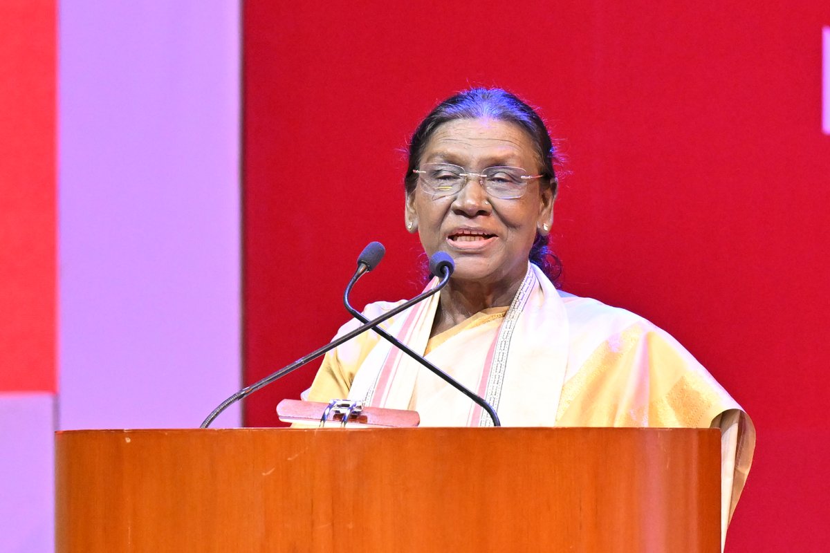 rashtrapatibhvn's tweet photo. President Droupadi Murmu graced the combined convocation ceremony of 18 National Institute of Fashion Technology (NIFT) Campuses in New Delhi.

The President said that today, our country is expanding its role on the global stage with far greater confidence than ever before. Fashion Technology is a field with immense potential to enhance India’s global footprint. She urged the students to maintain a global outlook while remaining firmly connected to their roots and the core values of our culture.