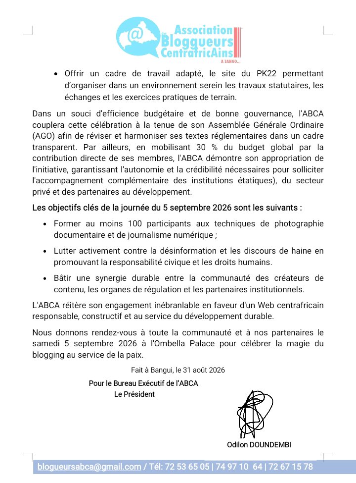 MarlyGRPala's tweet photo. Discours du président de l'association des blogueurs centrafricains #ABCA à l'occasion de la journée mondiale du blogging.👇👇 https://t.co/kIUZmbqnBF