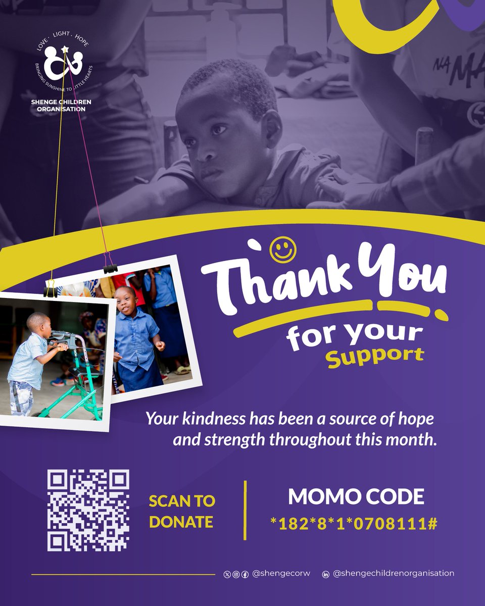 shengecorw's tweet photo. As this month ends, we are grateful to everyone who supported our mission. Your kindness and generosity continue to create hope and brighter moments for children. Thank you for being part of our journey.
#ShengeChildrenOrganisation #InclusionForAll #Gratitude https://t.co/4Nh1Sip4gk