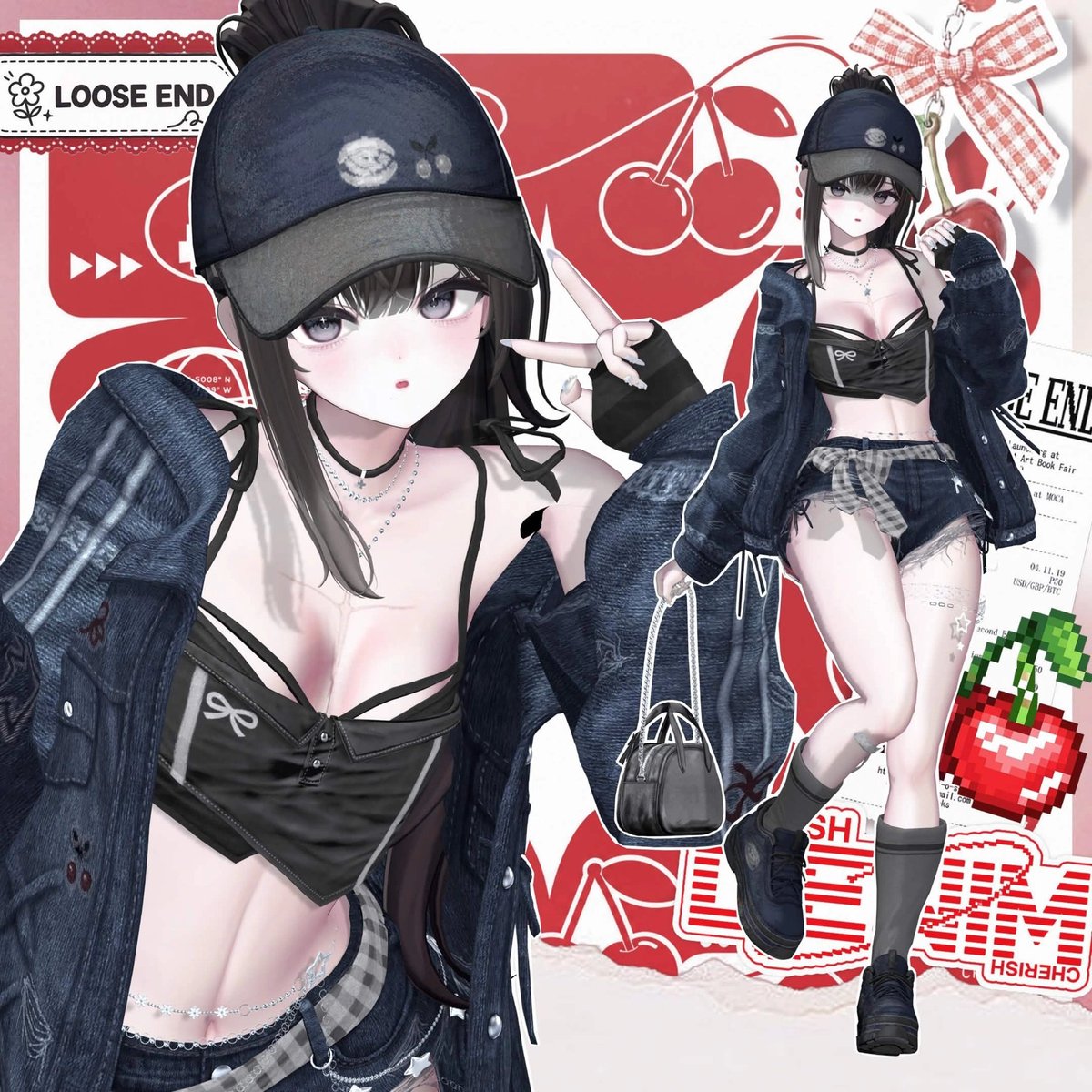 LOOSEEND04's tweet photo. セール終了まであと2日。お早めに🍒
フルセットを2,000円台で購入できるのは、
あと2日だけです。

🍒 Cherish Denim｜3 STYLE LOOKBOOK

今日は、どのスタイルで着る？

同じCherish Denimでも、
組み合わせを変えるだけで
3つのスタイルを楽しめます。

① SHORT INNER × SHORT PANTS
軽やかに楽しむ、ショートスタイル。

② SHORT INNER × LONG PANTS
デニムを主役にした、ルーズなスタイル。

③ DENIM JACKET × LONG PANTS
重ね着でつくる、ストリートスタイル。

あなたのアバターに似合うスタイルを見つけて、
モデルのような一枚を撮ってみてください🍒

🔥 OPEN SALE
FULL SET：3,000円 → 2,400円
SINGLE：1,500円 → 1,200円

09.02 23:59まで

🔗 BOOTH
https://t.co/gAd1B3qZl9
-