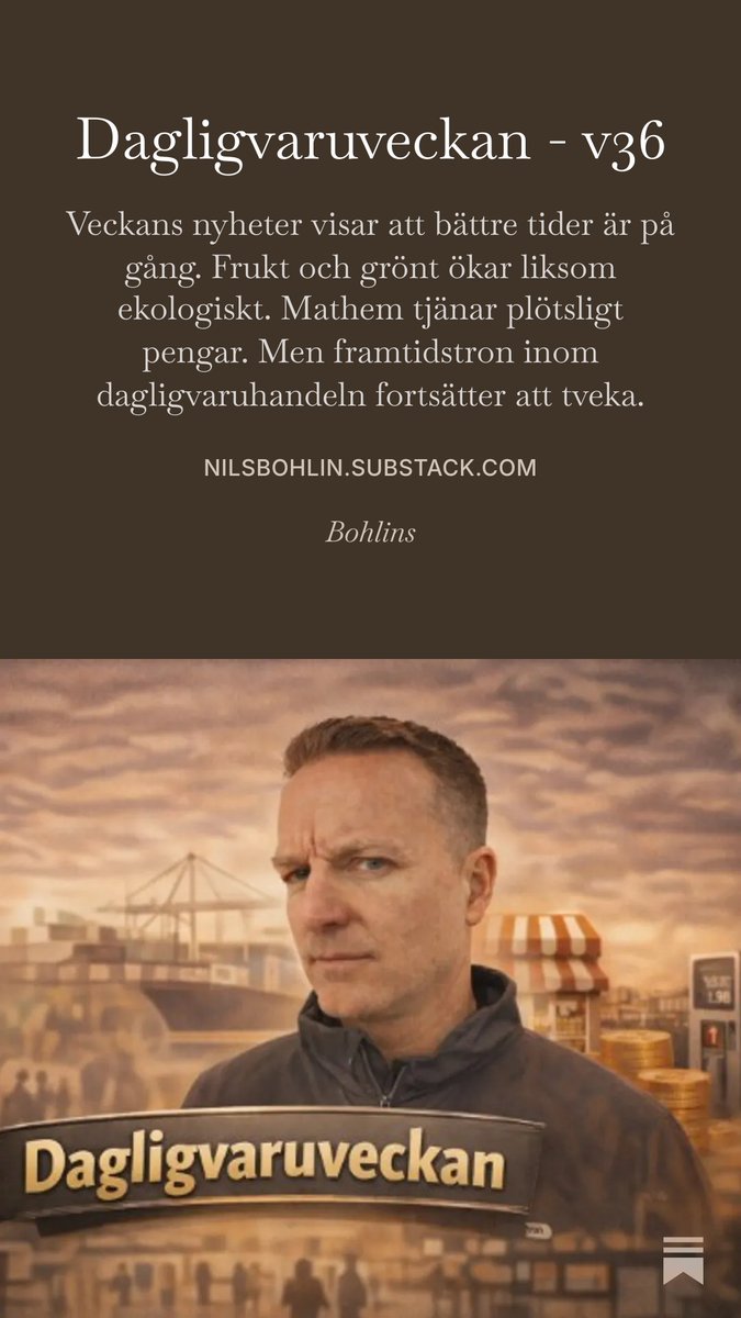 NilsBohlin's tweet photo. Dagligvaruveckan är här. Länk i tråd.
Veckans nyheter visar att bättre tider är på gång. Frukt och grönt ökar liksom ekologiskt. Mathem tjänar plötsligt pengar. Men framtidstron inom dagligvaruhandeln fortsätter att tveka. https://t.co/NadmgAdrcm