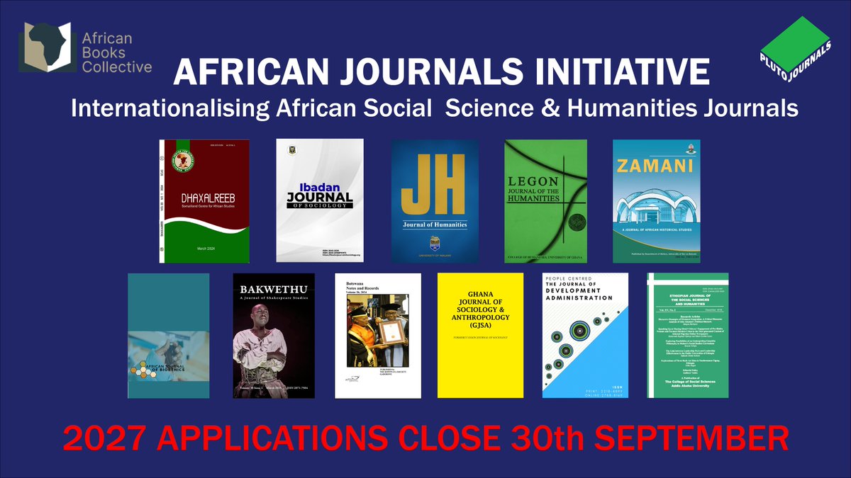 Afbkcollective's tweet photo. 📣Call for Applications📣

We are inviting social science and humanities journals published on the African continent to apply to join the 2027 cohort of the African Journals Initiative (AJI).

Apply: https://t.co/TpuvHqRIvH https://t.co/nQTuRCMeND