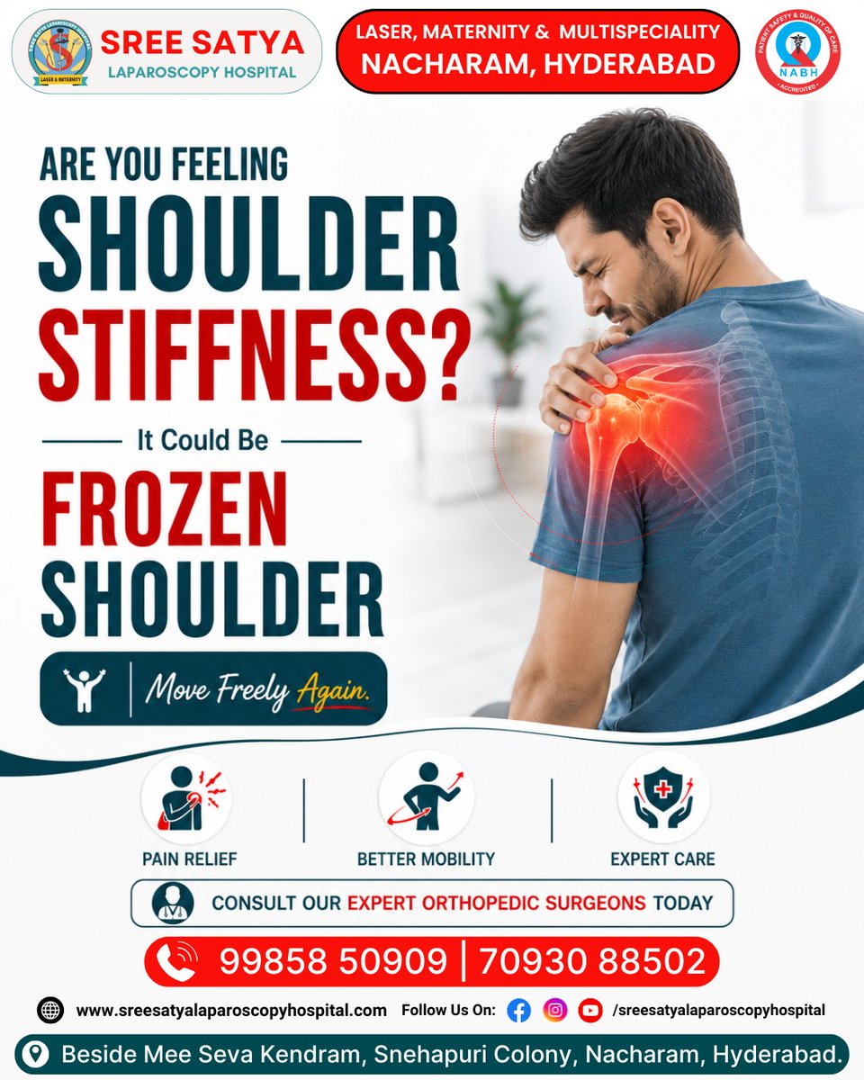 UmuduCann's tweet photo. Shoulder stiffness and pain may be signs of frozen shoulder. Early diagnosis and personalized orthopedic care can help restore mobility and reduce long-term stiffness. Expert treatment available in Nacharam, Hyderabad. https://t.co/fhYLI5XGD4