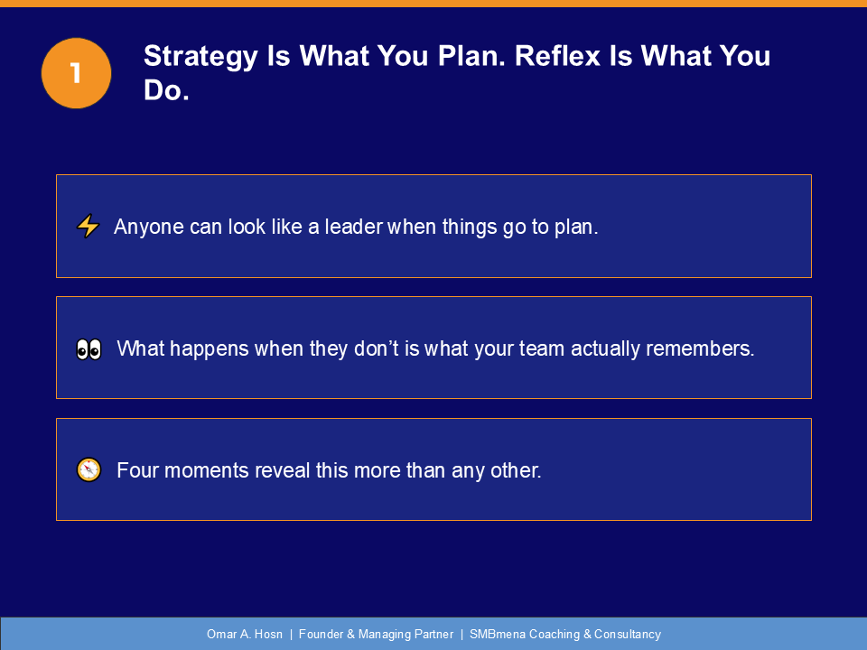 OmarAHosn's tweet photo. Anyone can look like a leader when things go according to plan.

What you do in the Failure, the Feedback, the Negotiation, and the Room full of different people – that is what your team actually remembers. 🎯

Which one do you rely on most?

#Leadership #GCCLeadership @SMBmena https://t.co/Ez6Afyagbp