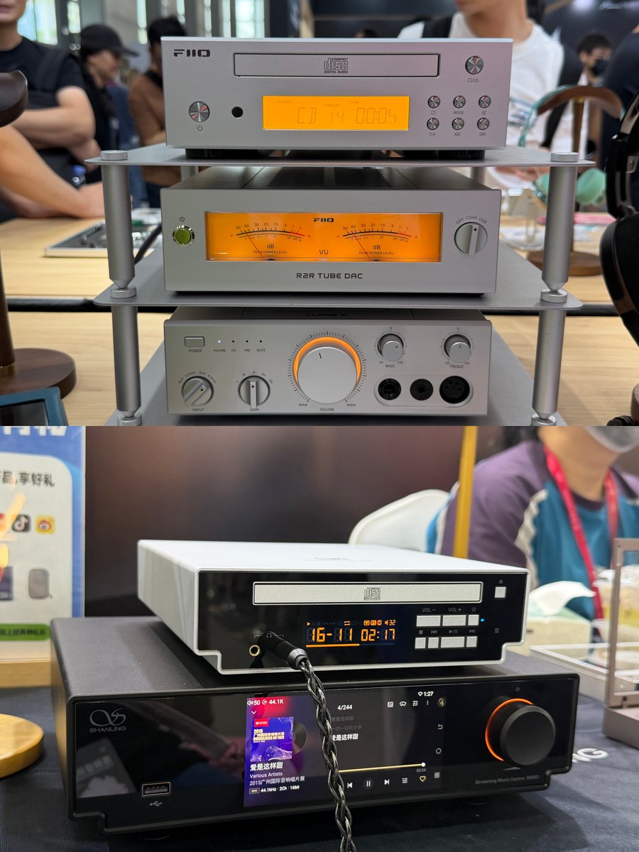 Earside_HiFi's tweet photo. Bustling vibes at the 2026 Shenzhen International Audio Show (SIAS) ! Booths were packed with visitors, atmosphere was electric, and the most popular demo spots drew lengthy waiting lines.

I wandered the show floor on August 16, testing out plenty of newly‑released hardware. Here are my impressions on the players.

ONIX showed the XM2 copper version and the Zenith XST20 gold limited edition, among others. We saw the XM2 copper engineering unit at an earlier show. This version is more finished. Compared with the standard, it has a warmer and richer base. The density is excellent. The midrange is full and lively. The vocals have great flavor. The bass is solid and powerful. Many enthusiasts are already saving up for it. The XST20 gold limited edition is quite striking. The shell craft is excellent. The tuning keeps the series' warm and full character. The density is ample. It is very comfortable for vocals and small ensemble instruments. In a system, it has both looks and sound.

@ShanlingAudio 's booth was full of new products: the M8T copper version and the CD50 all-in-one, among others. The M8T copper version won wide praise. It has a richer base than the original. The density is higher. The driving power is ample. The overall musical expression is relaxed and lush. It has great flavor and also excellent resolution.

The CD50 all-in-one combines CD reading, DAC, and headphone amp. The integration is very high and the price is friendly. The base is lively. The musicality is excellent. It is very convenient on a desktop.

@FIIO_official  DP11 CD turntable is a recent hot release. The build is solid. The size is small. The features are rich. It fits a desktop setup well. It is said to be some time away from release.

EvoAria's flagship CD player, the Evo Era, is finally near release. At the show, this new version had a much better user experience than the earlier engineering unit. The strange bugs are gone. Switching between modes is stable. The tone is versatile. It suits tinkerers. Whether pop vocals, rock, or classical, once you find the right mode, it performs well.

@astellnkern  showed the new PD5 player. The body is slim and small. It is very light to hold. The look is elegant and distinctive. The matte finish feels premium. It is great for on-the-go use. The tuning is warm and relaxed. Vocals are lyrical and easy to listen to. The imaging is precise and smooth. This is a classic A&K family sound.

Cayin showed an engineering version of the new portable player i3. It targets the mid-to-low end of the portable market. The price is not announced yet. The build is fine. The size is pocket-friendly. But the engineering unit still has clear lag issues. Compared with the unfinished OS, the sound is a pleasant surprise. It has rich musicality and a smooth, pleasing tone. The vocal coloration is very comfortable. It is sweet but not cloying. It is a great portable device for daily use with high-end IEMs.

HiBy Music brought the portable player RS2 II in a standard version and a copper version. The standard RS2 II has a very nice color. The body is compact. The green-gold UI feels trendy. Vocals have a soft, slightly smoothed touch. Female vocals are sweet. The overall sound is refined and smooth. The copper version's shell material brings some change in sound. Compared with the standard, the density is higher. The tone is richer. The midrange emotion is taken up a notch. Fans of a thicker sound should give it a listen.

#SIAS #Shenzhen #DAP #CDplayer #audiophile #HiFi #audioshow