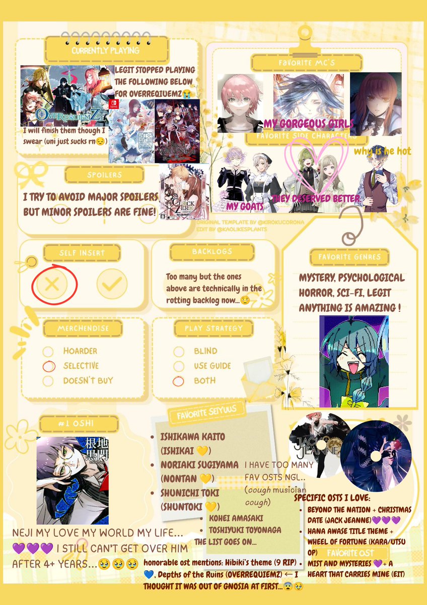 EunaSusu's tweet photo. hey #otometwt !!
i've lowkey been lurking around the community for a bit and after the localisation of orq, i present an intro!! tysm to @Kaolikesplants for the template 💛
hope to find more otome moots! https://t.co/kQlGwJ5fAz