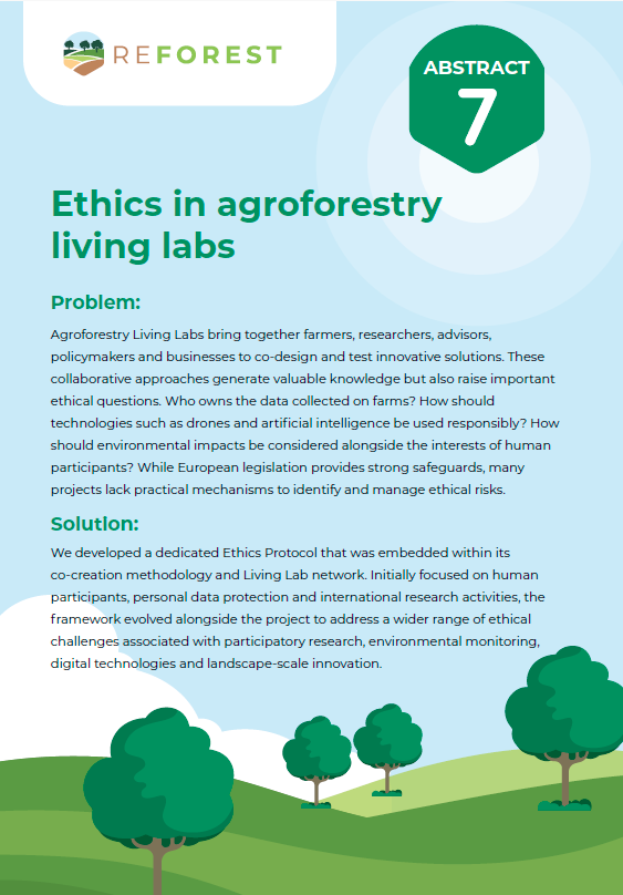 ReForestTweets's tweet photo. 🔎 Who owns farm data? How should AI & drones be used responsibly? And how do we protect people AND the environment?
ReForest Practice Abstract #7 explores how ethics can be embedded into #Agroforestry Living Labs from the start.
#ReForest #ResearchEthics #ResponsibleInnovation https://t.co/KtE4hO29kW