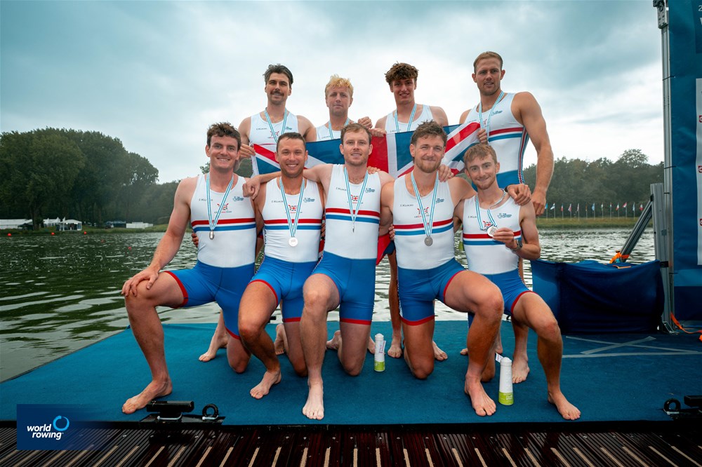 TeamGB's tweet photo. Stunning silvers 🥈🥈

@BritishRowing's men's and women's eights both soar to World Championship SILVER in Amsterdam 😍

📸 @WorldRowing / Benedict Tufnell https://t.co/paeWiajEsz
