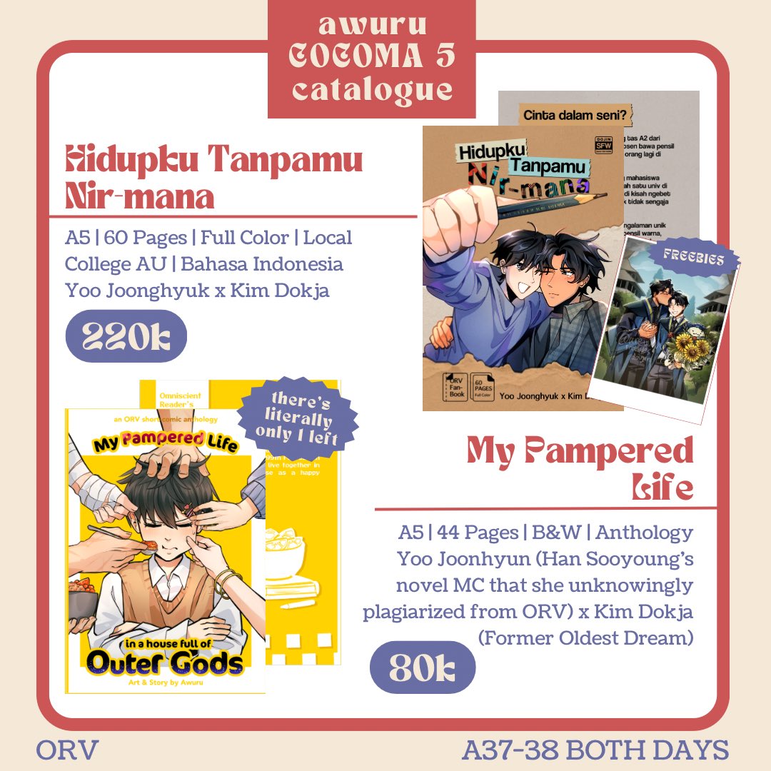 uruchives's tweet photo. [❤️ &amp; 🔁 Appreciated!]

I’m tabling with my friends at #COCOMA5 !
📍A37-38 On the Spectrum Circle, Mall Ciputra, Dian Ballroom
🗓️ SAT&amp;SUN 12-13 September

#COCOMA5CATALOGUE #orv #joongdok #kasaneteto #umamusume
(4/6) https://t.co/HRR321i0XX