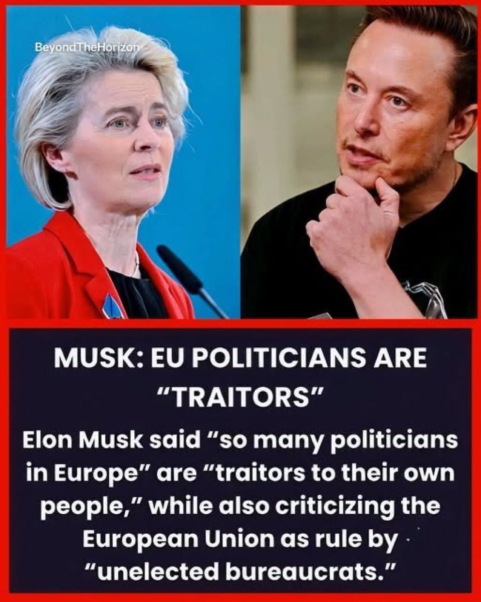 AmericaQueen10's tweet photo. 🚨🇪🇺 DO YOU AGREE WITH ELON MUSK?

Should Brussels politicians be held accountable for decisions that affect European citizens? 🤔

🟢 YES — Absolutely
🔴 NO — Not like this

🇪🇺👇 Vote &amp; share your opinion! https://t.co/iSRFqjIn4X