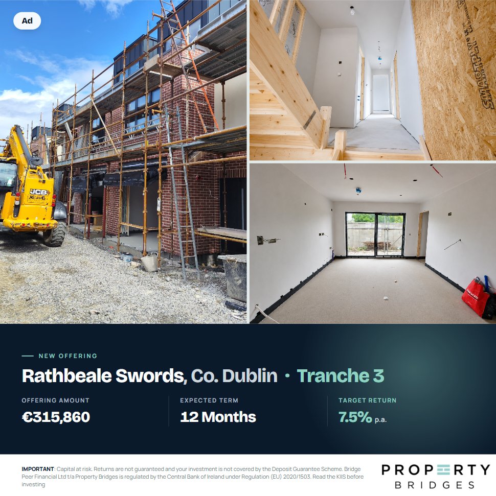 PropertyBridges's tweet photo. #Ad 🚨 Rathbeale Swords, Co. Dublin - Tranche 3 | LIVE TODAY AT 2PM🚨

💸 Target returns up to 7.5% p.a.

⚠️ Investments involve risk, including potential loss of capital
🔗 Full risk warning https://t.co/nFWwTdeSpM
📄 KIIS: https://t.co/DGGkUvFiZK
🌐 https://t.co/zd2BmAJAgT https://t.co/pf34ALrGL0