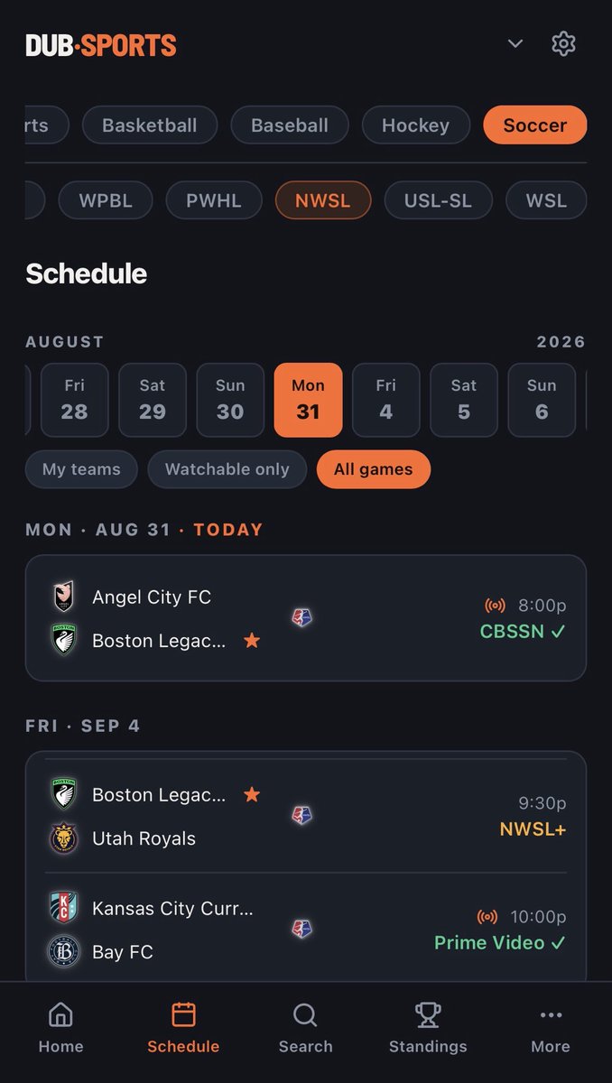 dubsportsapp's tweet photo. @sassycassiefaye I had the exact same frustration and it led me to build this site for all of the women’s leagues I follow (I’ve added more leagues as people request). Free no ads no signup needed but it’s at https://t.co/mYDQ3fKV26 you input your services and region and get a watch verdict https://t.co/X4u8s9aboG