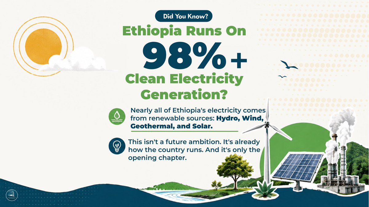 PMEthiopia's tweet photo. 𝗗𝗜𝗗 𝗬𝗢𝗨 𝗞𝗡𝗢𝗪? #Ethiopia is quietly running on one of the cleanest power grids on the Earth.

➜ Swipe to see how. 

#PMOEthiopia https://t.co/tDQaOV61eA