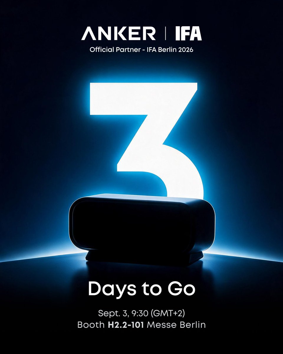 Anker_Charging's tweet photo. Three days to go.
Berlin, here we come.

#AnkerIFA2026
#UltimateUnified
#Anker
#IFA2026 https://t.co/T0FzFLQJuW