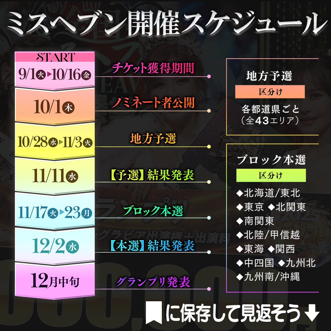 hetube3's tweet photo. 【ミスヘブン総選挙2026まもなくスタート🏆】

#ミスヘブン2026 の開催スケジュールは
この投稿でチェック✅

忘れずに保存しておこう📌 https://t.co/1JgSaGfOQI