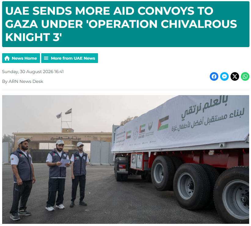 heyitsCode's tweet photo. Some talk , The UAE just keeps trucks moving.

5 convoys, 74 trucks, 903 tones - into Gaza, this week alone, under Operation Chivalrous Knight 3.

Food. Shelter. Education. Sorted, dispatched, delivered again and again.

This is what sustained partnership actually looks like. https://t.co/4ek5vf0MjF