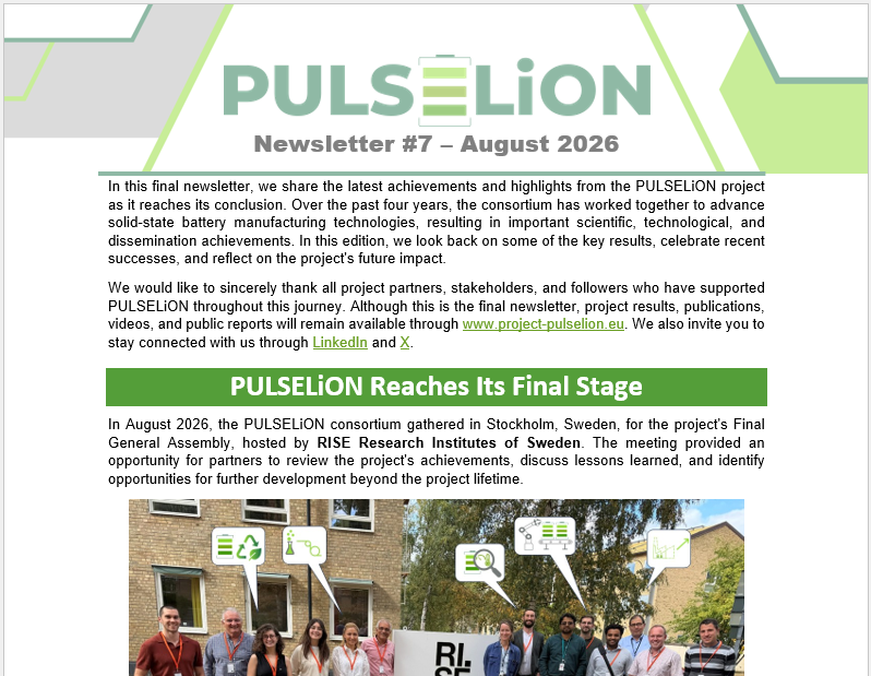 PULSELiON_EU's tweet photo. 📢 Final #PULSELiON Newsletter Published! 🔋⚡
📖 Read more:
https://t.co/1YGfNcZmIQ
#SSB #ASSB #BatteryInnovation #BatteryManufacturing #PLD #EnergyStorage #HorizonEU #ResearchImpact #BATT4EU #BEPA https://t.co/wSbVhBCfMA