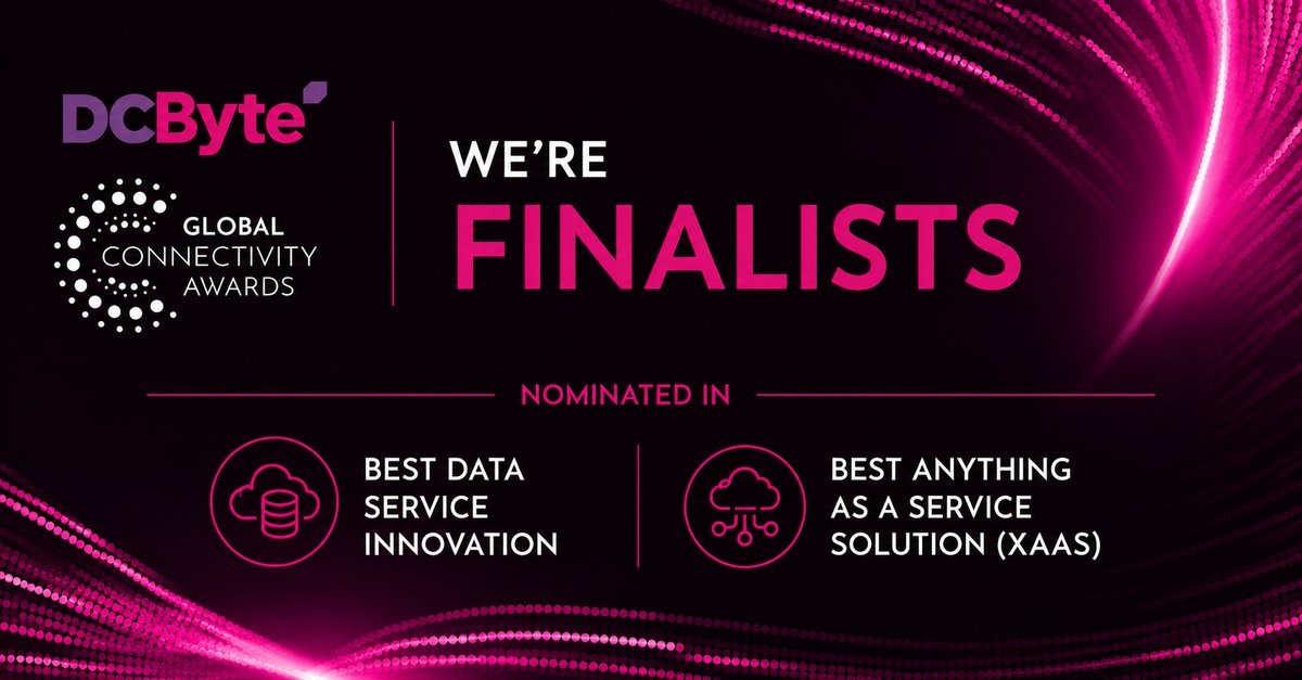 DC_Byte's tweet photo. We're proud to share that DC Byte has been shortlisted in two categories at this year's Global Connectivity Awards: 

- Best Data Service Innovation 
- Best Anything as a Service Solution (XaaS) https://t.co/89oxyjiKmJ