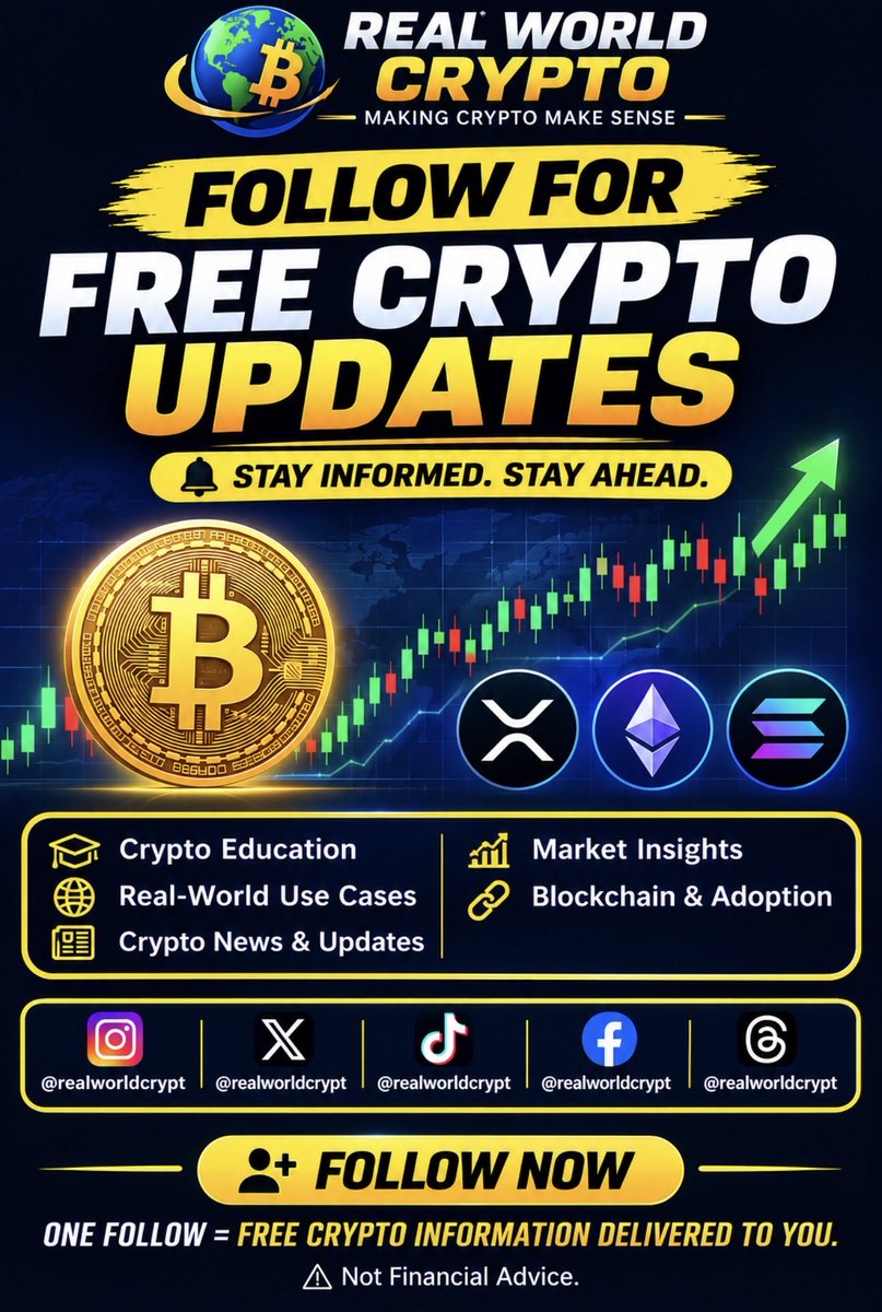 RealWorldCryp's tweet photo. Crypto moves fast. Being informed matters.

Follow Real World Crypto for FREE updates designed to help you better understand what’s happening across the crypto and blockchain space.

📚 Learn the fundamentals
🌎 Understand real-world use cases
📰 Stay updated on important events https://t.co/wQykya0EtO