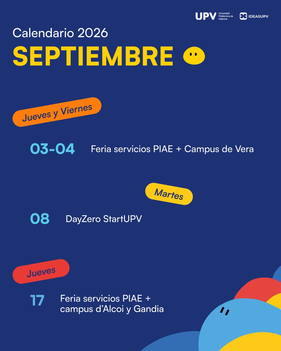 IDEASUPV's tweet photo. 🎓🚀 ¡Arranca un nuevo curso en la @UPV !

En septiembre vuelven las oportunidades para emprender con #IDEASUPV:

¿Preparado para convertir tus ideas en proyectos? ¡Nos vemos! 💙 https://t.co/ZY4iIqAHil