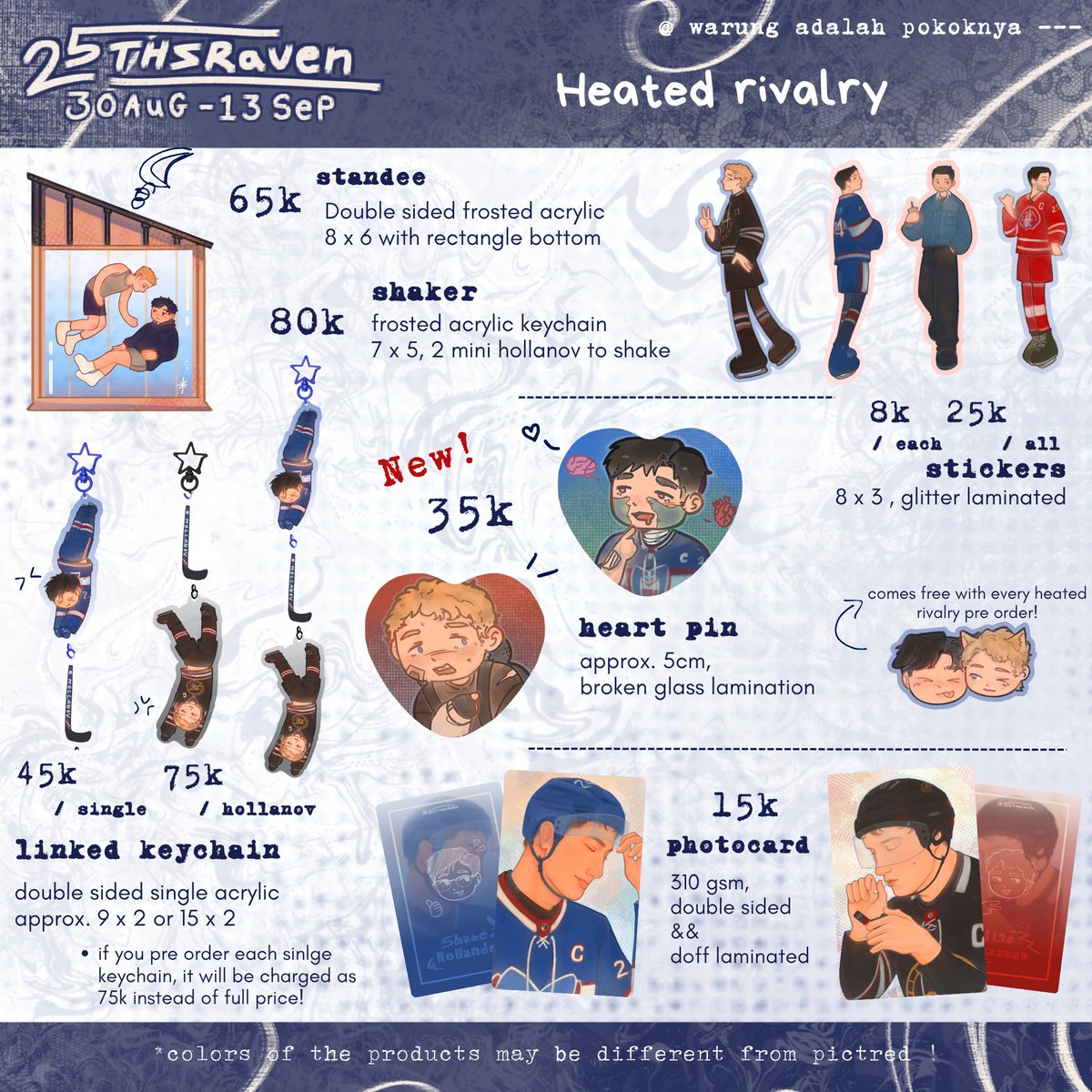 25thsraven's tweet photo. [ 💙 &amp; 🔄 appreciated ]

 ݁ ۪࣪ ִֶָ☆ Raven's Batch 1 #CF23 Pre - Orders are now open! ˖𓂃.₊𖥔

📎 in thread
🗓️ PO : 31 Aug - 13 Sep
📩 : Mail &amp; OTS Both days
💎 : Heated Rivalry, Formula 1 (F1), moto 3 (veda), Marvel (Loki), SFAWTDE

#CF23catalogue #comifuro23catalogue https://t.co/HwBevYrQSv