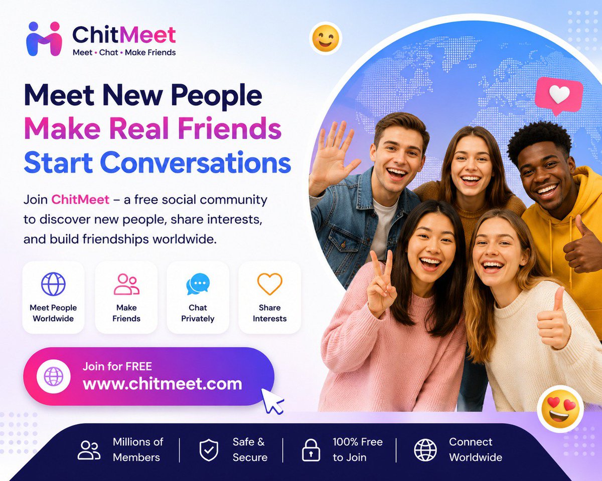 Dipty220's tweet photo. Use this shorter version:

🌎 Want to meet people from around the world?

Join ChitMeet to discover new people, make friends, share interests, and start conversations. 💬

👉 https://t.co/44s6JhXEkq

#ChitMeet #MakeFriends #MeetNewPeople https://t.co/qWsDNCP00M