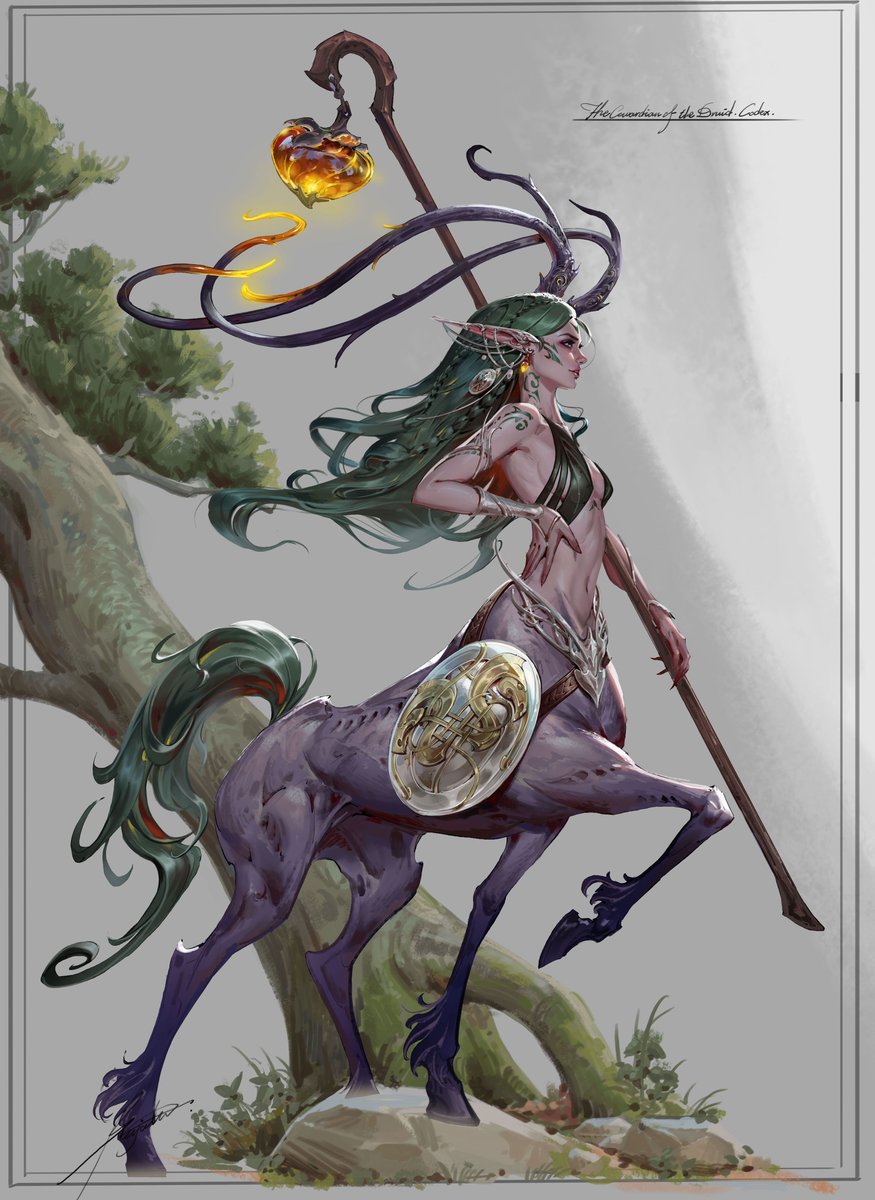 WenmoZhang0Ben's tweet photo. Guardian of the Druid Codex practise，
I originally intended to design a lavish suit of armor for her that blended Art Nouveau and Celtic knotwork, but I found it too cumbersome. in fact, her own body could naturally showcase that kind of curvilinear beauty. https://t.co/sxfMA27qpx