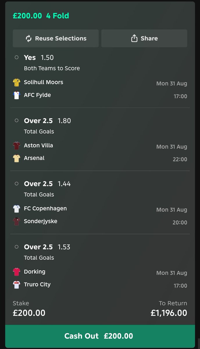 Steves_Anders's tweet photo. Monday acca. Four selections. £200 ➝ £1,196. 🎯

🔥 Drop your score prediction below &amp; RT if you're backing it https://t.co/H4bjqfqVh7