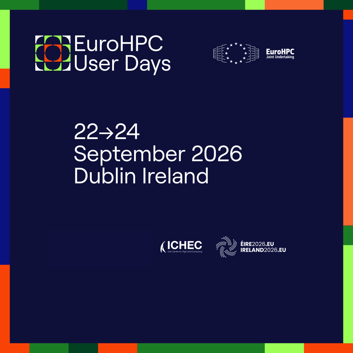 EuroHPC_JU's tweet photo. 🚨 Final weeks to register for #EuroHPCUserDays 2026!
Join us in Dublin, 22–24 September for HPC, AI, quantum, demos & networking🍀Welcome Reception on the first evening, and social event on second.
⚠️ Hard deadline: 11.08.
https://t.co/6O4lbccmP7 https://t.co/TY6xcngf2K