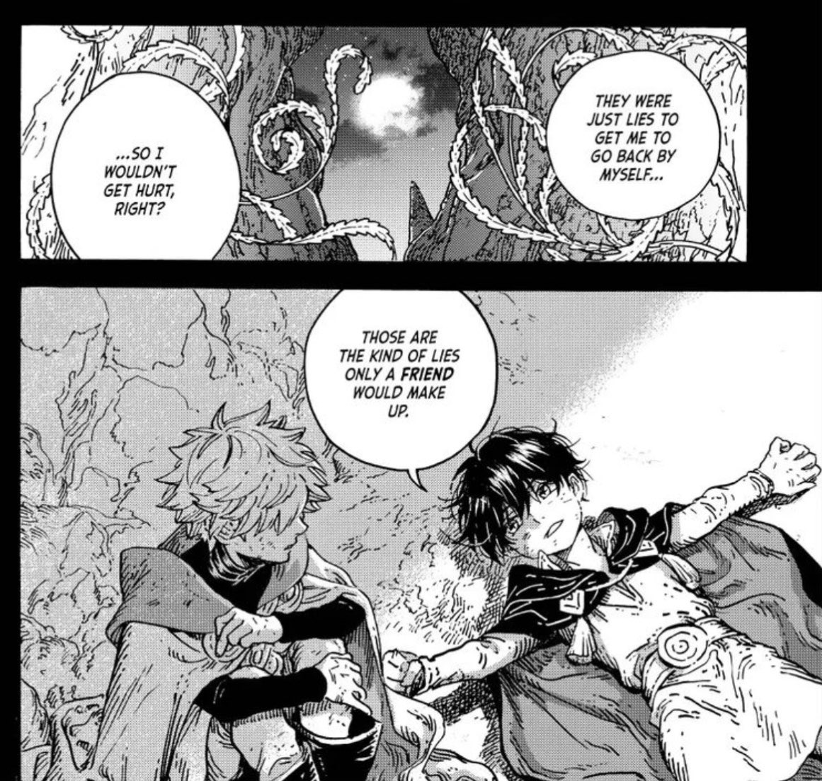 witchmiffy's tweet photo. i genuinely just want to cry olruggio saw straight through him from the very beginning he didn’t care about getting hurt cuz he knew qifrey was lying they make me ache HOW DOES THIS HURT MORE ON REREAD #whaspoilers https://t.co/dgvuBViL4V