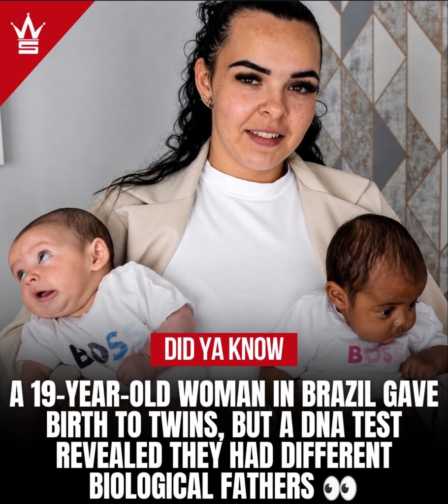 Averysurge's tweet photo. A 19 year old woman in brazil gave birth to twins, but a DNA test revealed they have different biological fathers 🤯 https://t.co/Ae0JeUFgvD