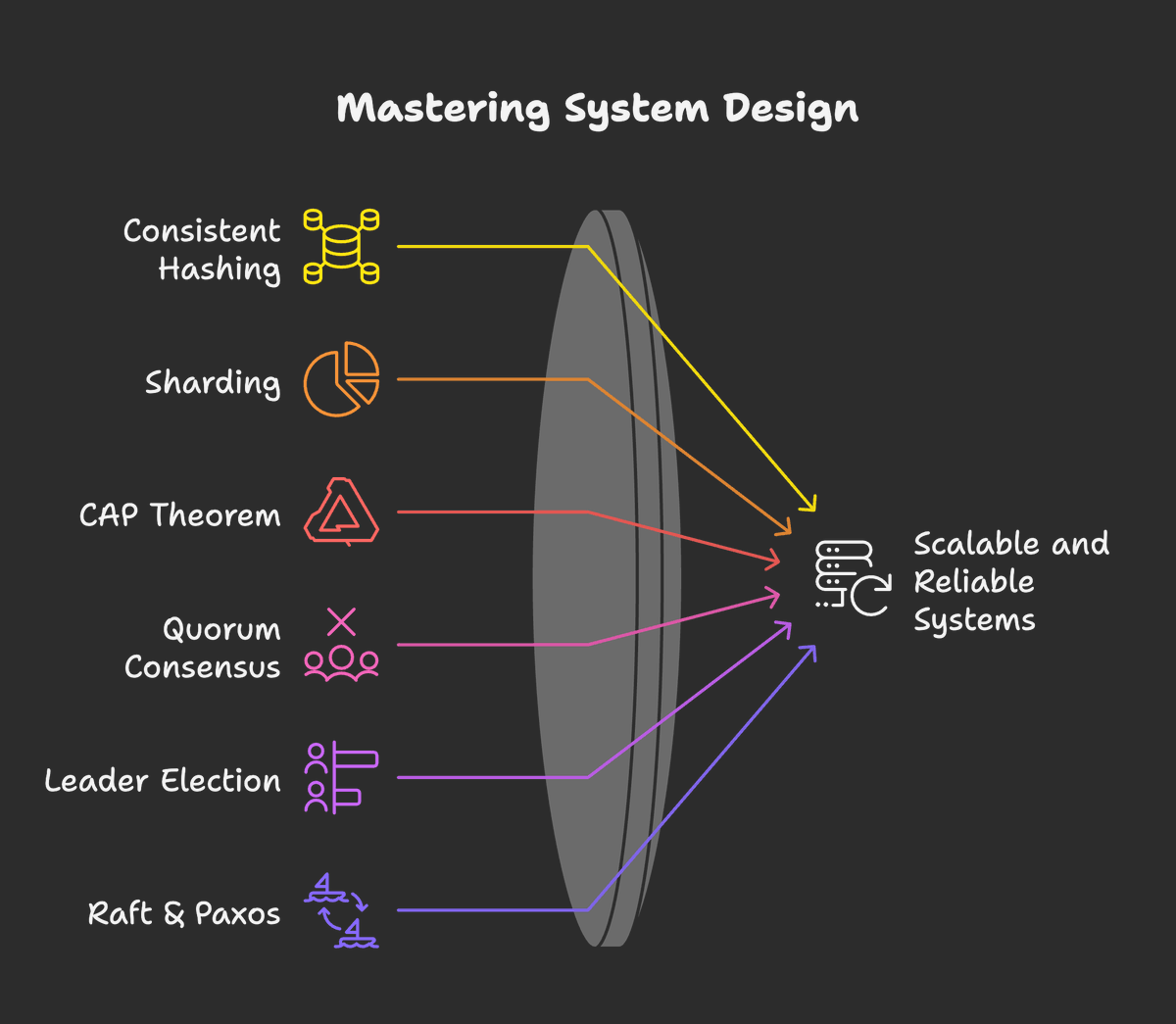 asmah2107's tweet photo. System design concepts I’d master if I wanted to crush it.

Bookmark this.

1.Consistent Hashing
2.Sharding
3.CAP Theorem
4.Quorum Consensus
5.Leader Election
6.Raft & Paxos
7.Gossip Protocol
8.Vector Clocks
9.Load Shedding
10.Circuit Breakers
11.Backpressure
12.Tail Latency Reduction
13.Bloom Filters
14.HyperLogLog
15.Reservoir Sampling
16.Split-Brain Resolution

Follow @asmah2107 to uplift your system design game.
