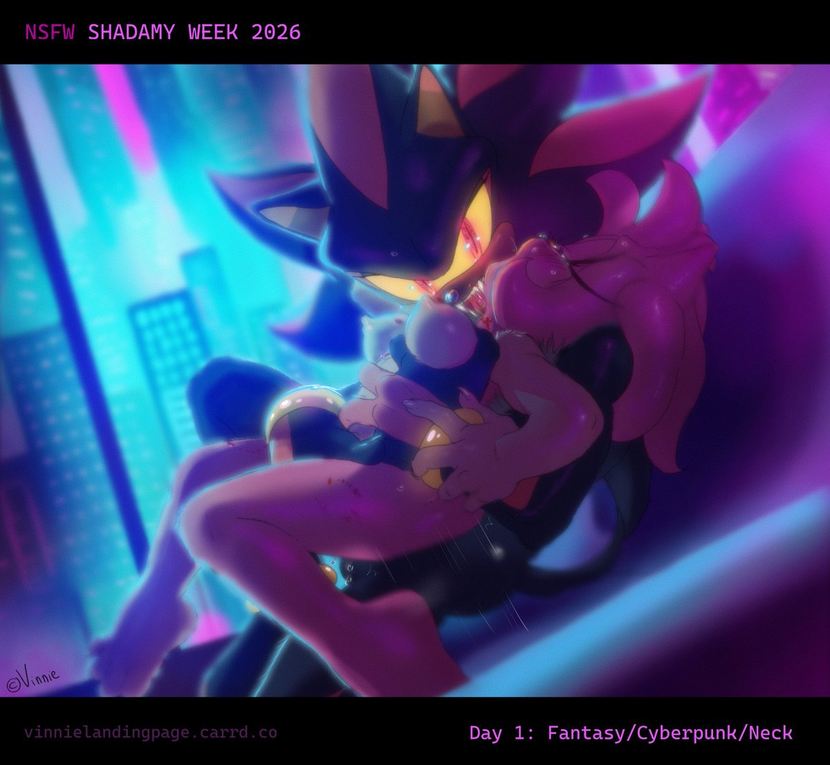 thornonaroseV's tweet photo. Let's the #ShadamyNSFWeek begin!
I thought some cyberpunk themed vampire action would do well for today's prompts.

I had tones of other ideas but they'll be Patreon exclusive (not posted yet).
#shadamynsfw https://t.co/HNEkZdVkmk