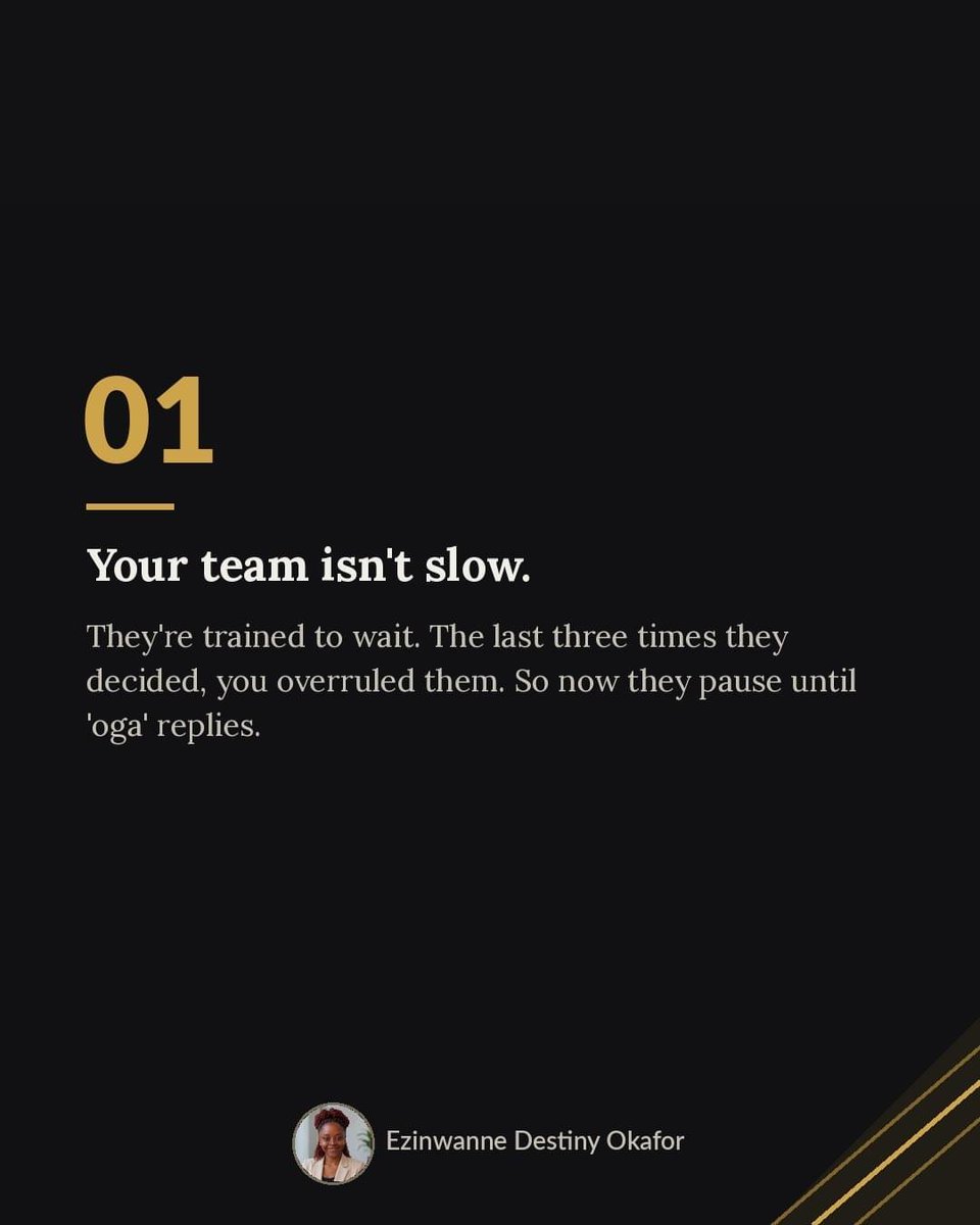 Cassy_Blakes's tweet photo. The founder is the bottleneck. Everyone sees it except the founder.

If every decision waits for you, you didn't build a company.
You built a very demanding job that happens to have staff.

Your team isn't slow. 

#operationsmanagement
#operationsandstrategy 
#strategymanagement https://t.co/LdRdGfX9Jo