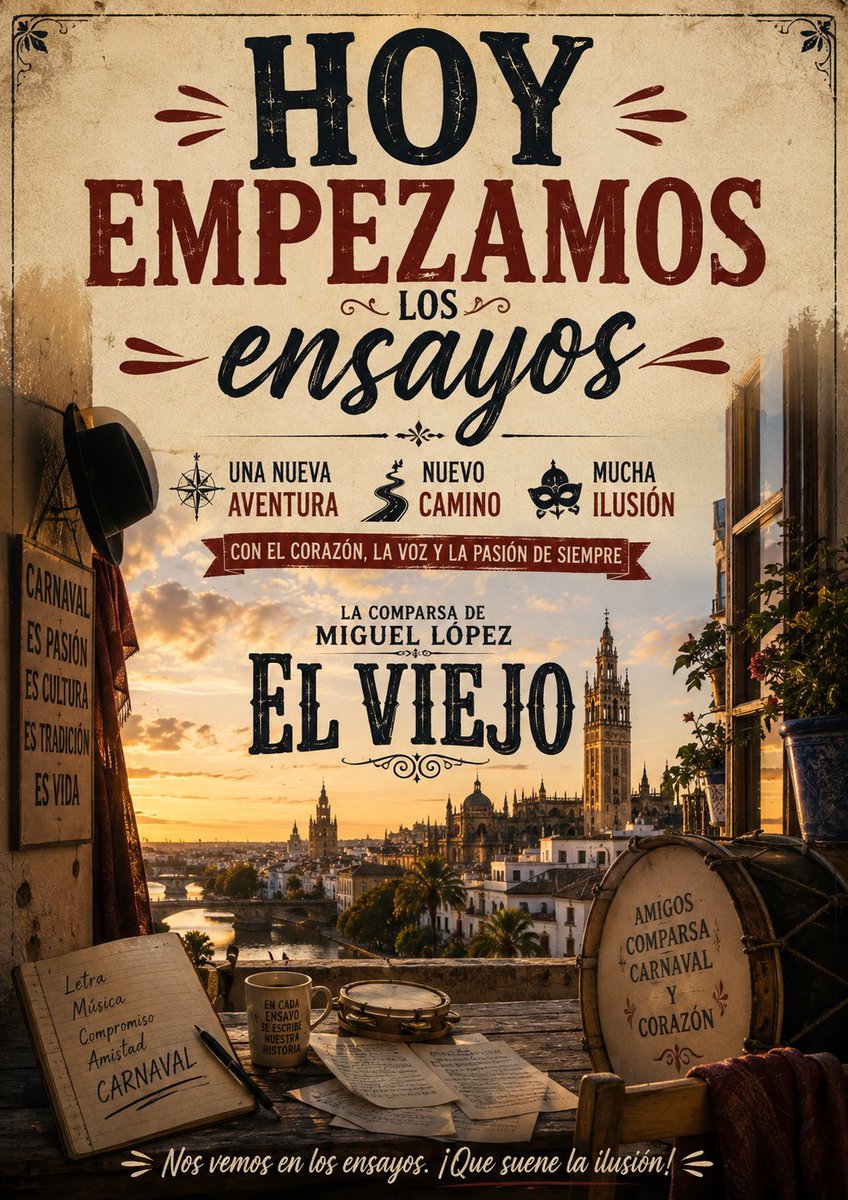 Comparsaml's tweet photo. 🎭 HOY COMIENZA UNA NUEVA AVENTURA 🎭

Después de tanto esperarlo, hoy volvemos a reunirnos para cantar, soñar y disfrutar del Carnaval.

Hoy comienzan los ensayos de La Comparsa de Miguel López — EL VIEJO.

❤️ Un nuevo camino, nuevas ilusiones y las mismas ganas de siempre. https://t.co/cZf3EOrRfQ