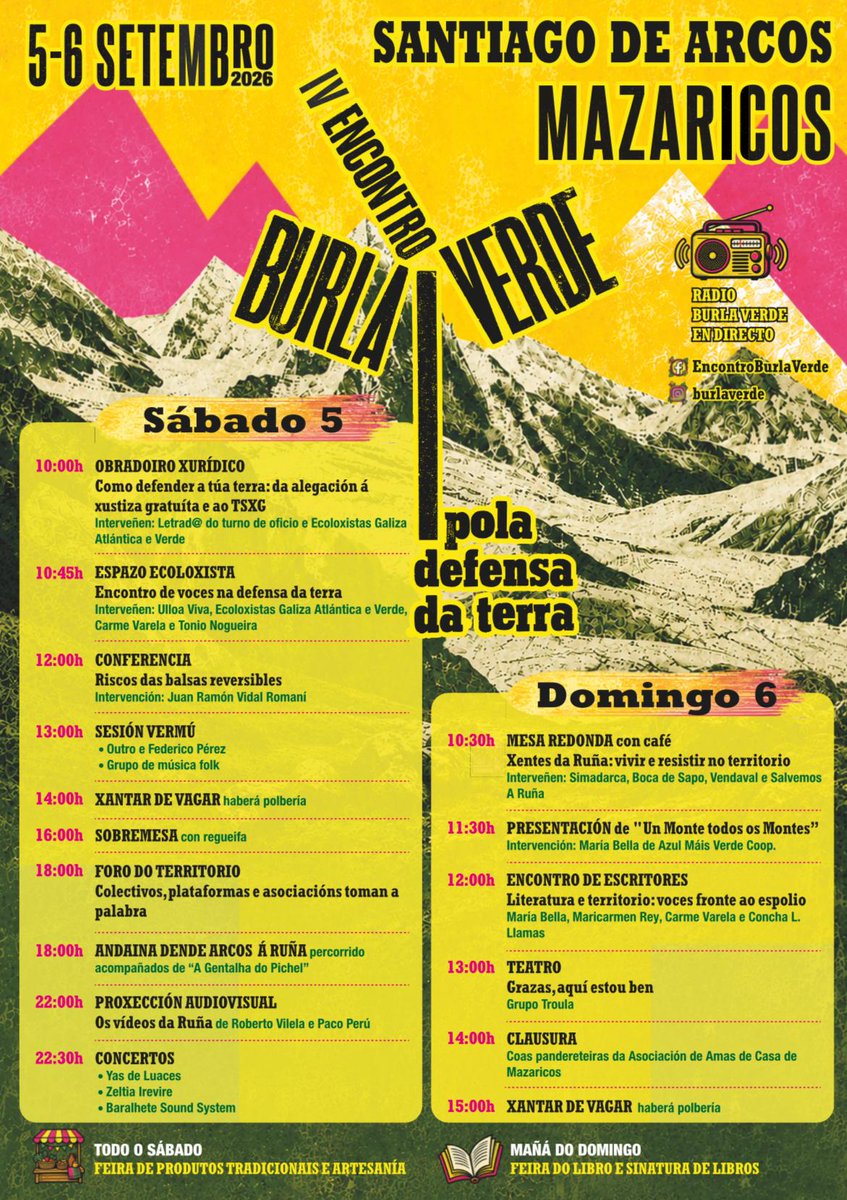 galiciaambienta's tweet photo. IV ENCONTRO BURLA VERDE EN MAZARICOS

Os días 5 e 6 de setembro, Santiago de Arcos, en Mazaricos, acollerá o IV Encontro Burla Verde, unha cita que reunirá colectivos, plataformas, asociacións e persoas de diferentes puntos de Galicia.

#GaliciaAmbiental https://t.co/W8IjrfnoTP