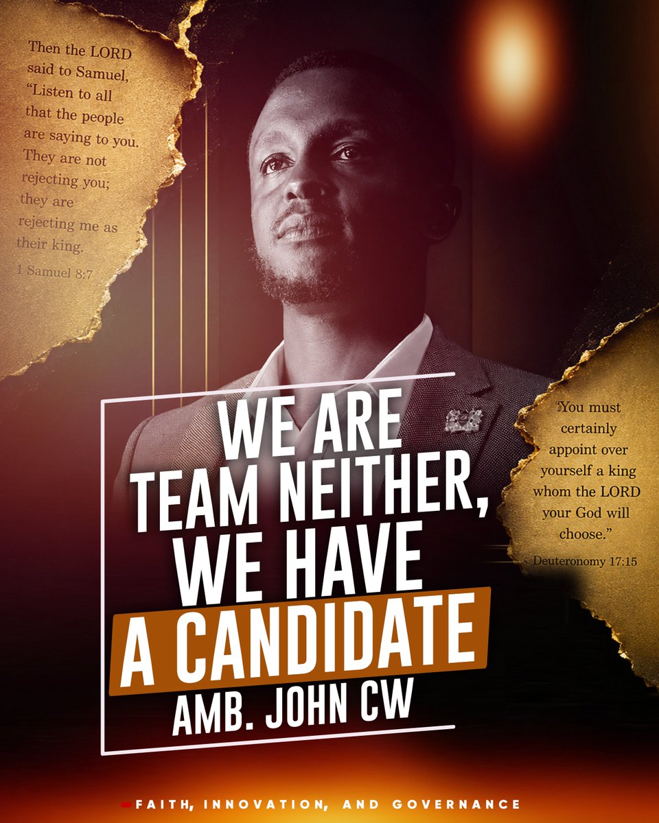 TrJohnCW's tweet photo. It's time. The church must no longer be left out of the tables of national decision making. 

We stand resolute: We are Team Neither

As the church, we have the candidates at all levels. 
PRESIDENT
GOVERNORS
SENATORS
MEMBERS OF THE PARLIAMENT
WOMEN REPS
MCA
#TheChurchAtTheTable https://t.co/1DQw9pAkWv