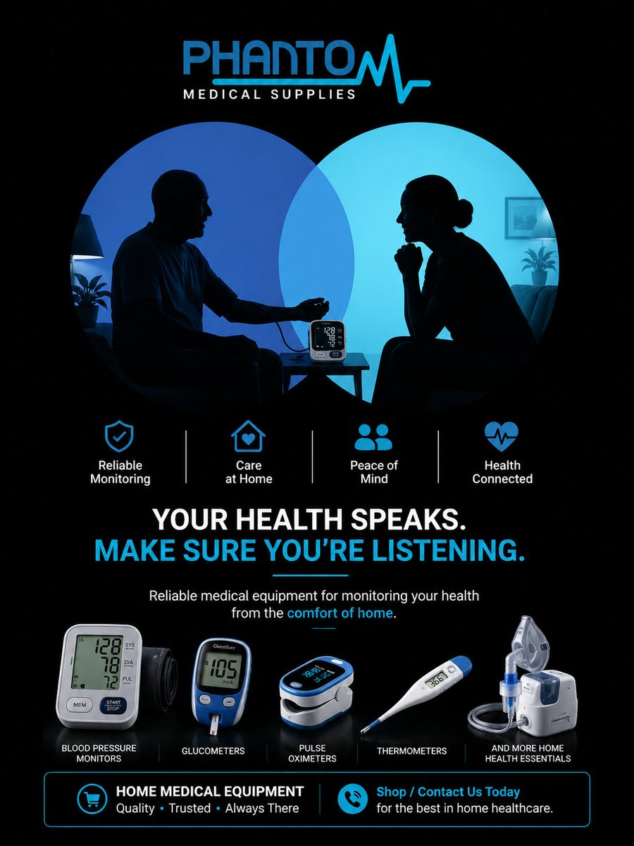 phantommedicals's tweet photo. You don't always need to be in a hospital to pay attention to your health.

Sometimes, it starts at home.
🩺 Blood pressure
🩸 Blood glucose
💓 Oxygen levels
🌡️ Temperature

The right medical equipment will help you stay informed.

#HomeHealthCare #MedicalEquipmentNigeria https://t.co/pqq1nnL4vG