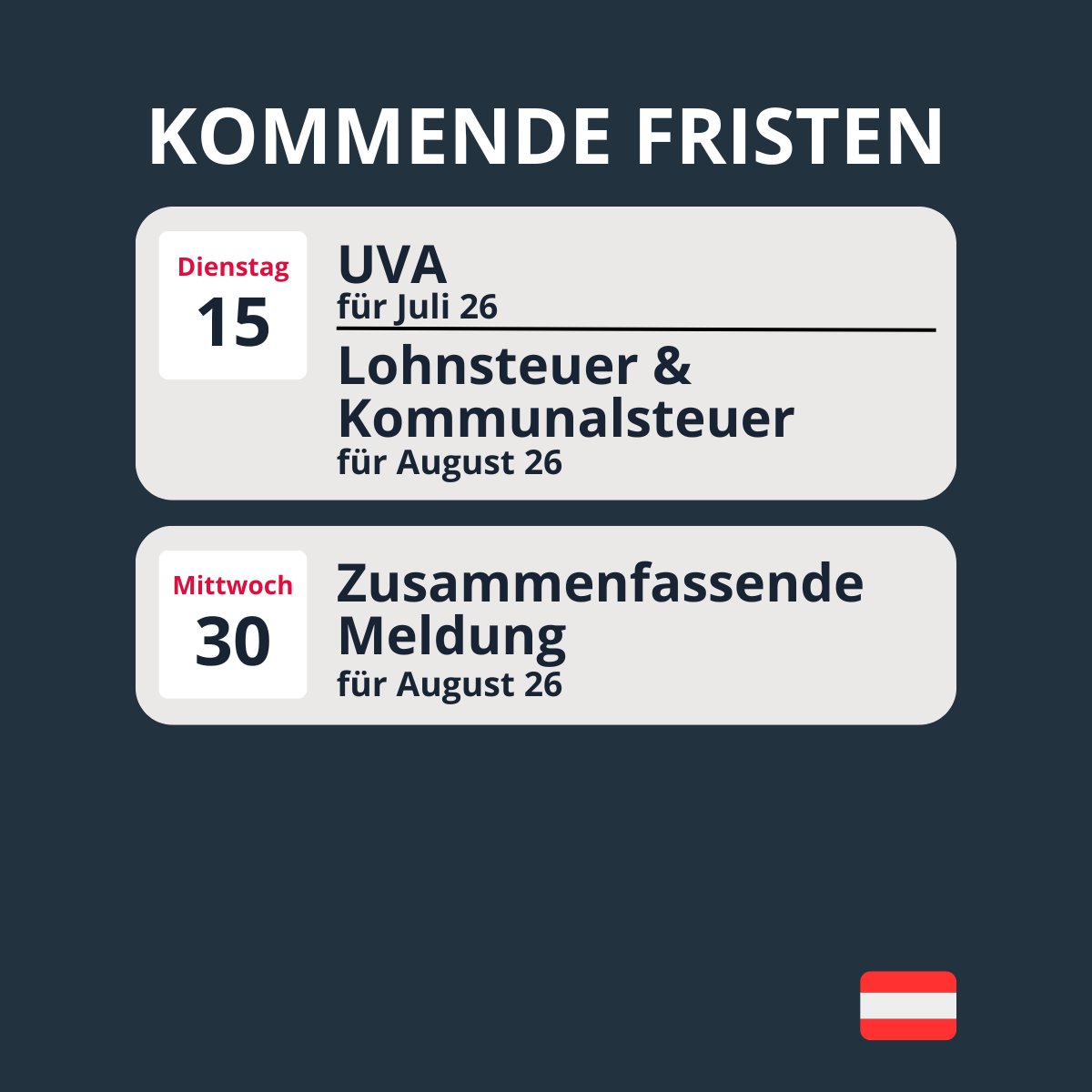 GetFreeFinance's tweet photo. Steuertermine im September 2026: Diese Fristen solltest du im Blick haben 📅

Auch im September stehen wieder wichtige Steuertermine für KMUs und Selbstständige an.
Hier die wichtigsten Fristen im Überblick: https://t.co/sxg1qu0aZ3