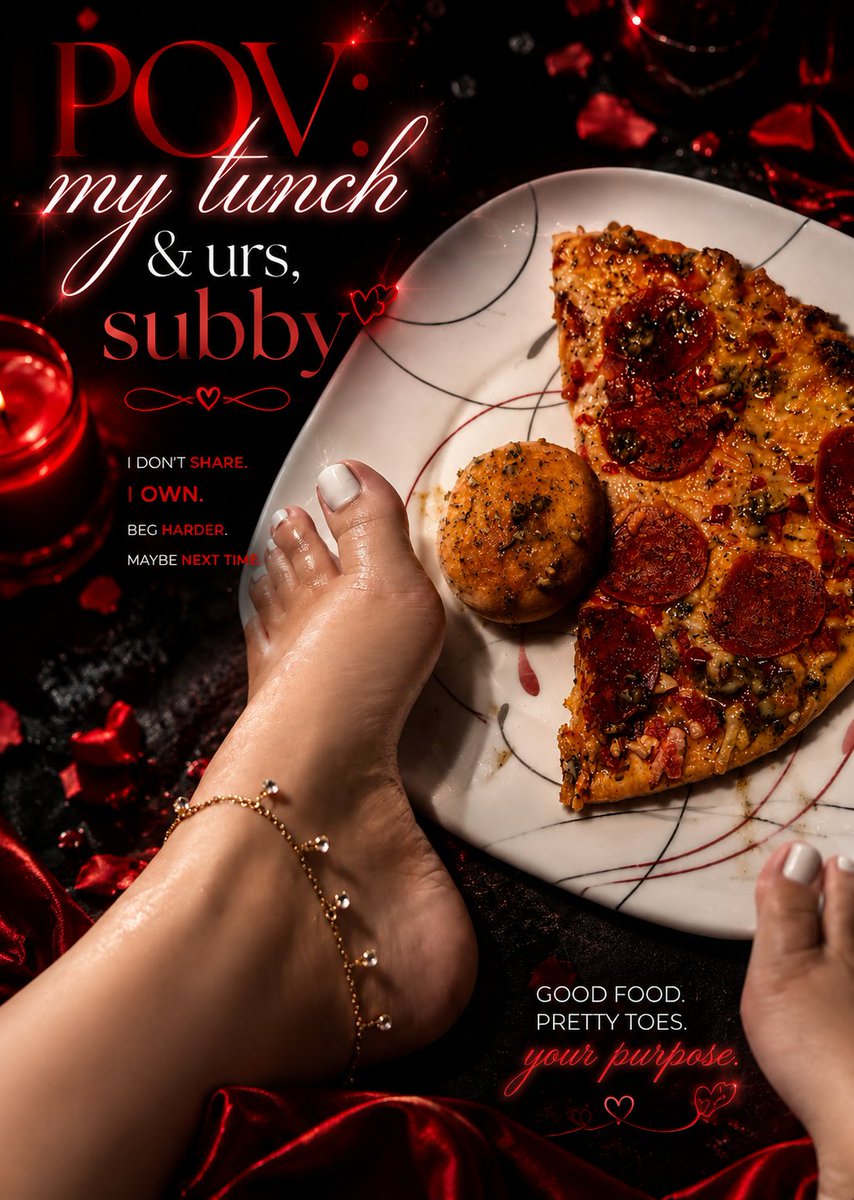 bitch_4Goddess's tweet photo. 🍕❤️ POV: HER lunch &amp; ours ❤️🍕 @elifeetgoddess
SHE don’t share,SHE own 
@simp4goddesseli
Beg harder,Maybe next time.
Good food.Pretty toes.
Our purpose.Hungry yet?
Prove it. ✨ https://t.co/KrfA7UiPZw