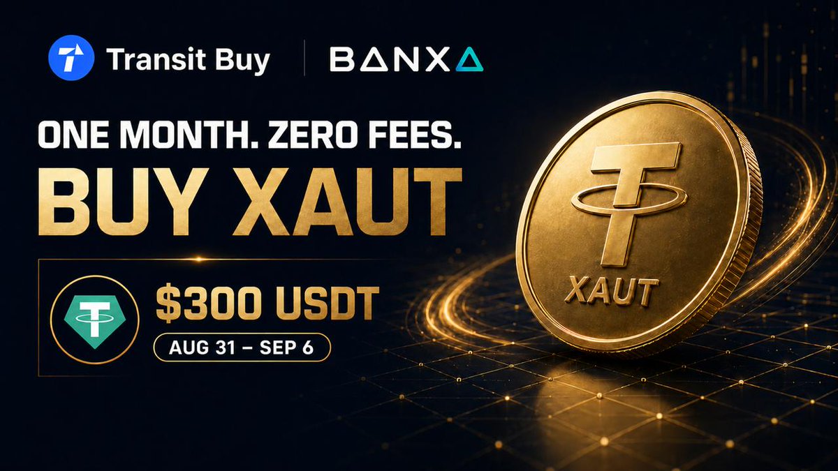 TransitFinance's tweet photo. Buy XAUT with 0 Fees for 1 Month!

-Bonus: Join our launch week giveaway to share $300 USDT.

-Campaign Details
TokenPocket, Transit Buy, and Banxa have joined forces to bring you 0% fees on XAUT (Tether Gold) purchases for a whole month!

To celebrate the launch, we are also giving away $300 USDT to active users during the first week.

-Campaign Period:
0-Fee XAUT Promotion: August 31 – September 30, 2026
$300 USDT Social Giveaway: August 31 – September 6, 2026

-How to Participate？
1.Follow these X accounts:
@TokenPocket_TP
@TransitFinance
@BanxaOfficial 

2.Repost the designated campaign post.
Comment: “Buy XAUT with 0 fees on Transit Buy, powered by Banxa!”

3.Submit a valid Ethereum (ERC-20) wallet address（Leave your wallet address in the comments.）.

4.Complete all tasks to qualify for the airdrop. 
Multiple accounts and fraudulent participation are prohibited.