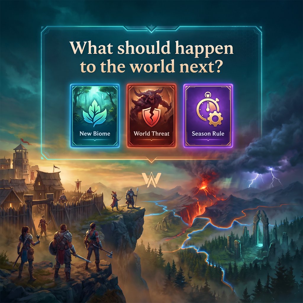 AIWORLDSGAMES's tweet photo. 🗳️ Let players decide what happens 

What should the community build next?

A new region. A major event. A new rule. A different direction for the world.

Give players a voice in the future of the game – and make their decisions part of its history.

👉 https://t.co/2eHVhLCfQa https://t.co/YC53MMH2v0