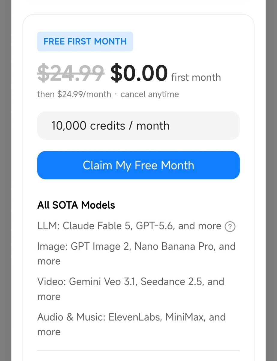 itsjdraven's tweet photo. 10,000 CREDITS fully free 

create a new Genspark account and get 1 month of free subscription + 10,000 credits.

You get:
- Claude Fable 5, GPT-5.6 & more
- GPT Image 2, Nano Banana Pro & more
- Gemini Veo 3.1, Seedance 2.5 & more
- ElevenLabs, MiniMax & more
- AI Slides + Genspark Code
- 50GB storage + commercial use

How to claim:
1. Go to https://t.co/IvBbwCiz5z
2. Create a new account
3. Open Plan
4. Select the $25 free trial
5. Use code: WELCOME25
6. Get 10,000 credits instantly

cancel before the trial end otherwise you may be charged when it renews.

if you want to create text, images, videos, and audio all in one place, save this for later