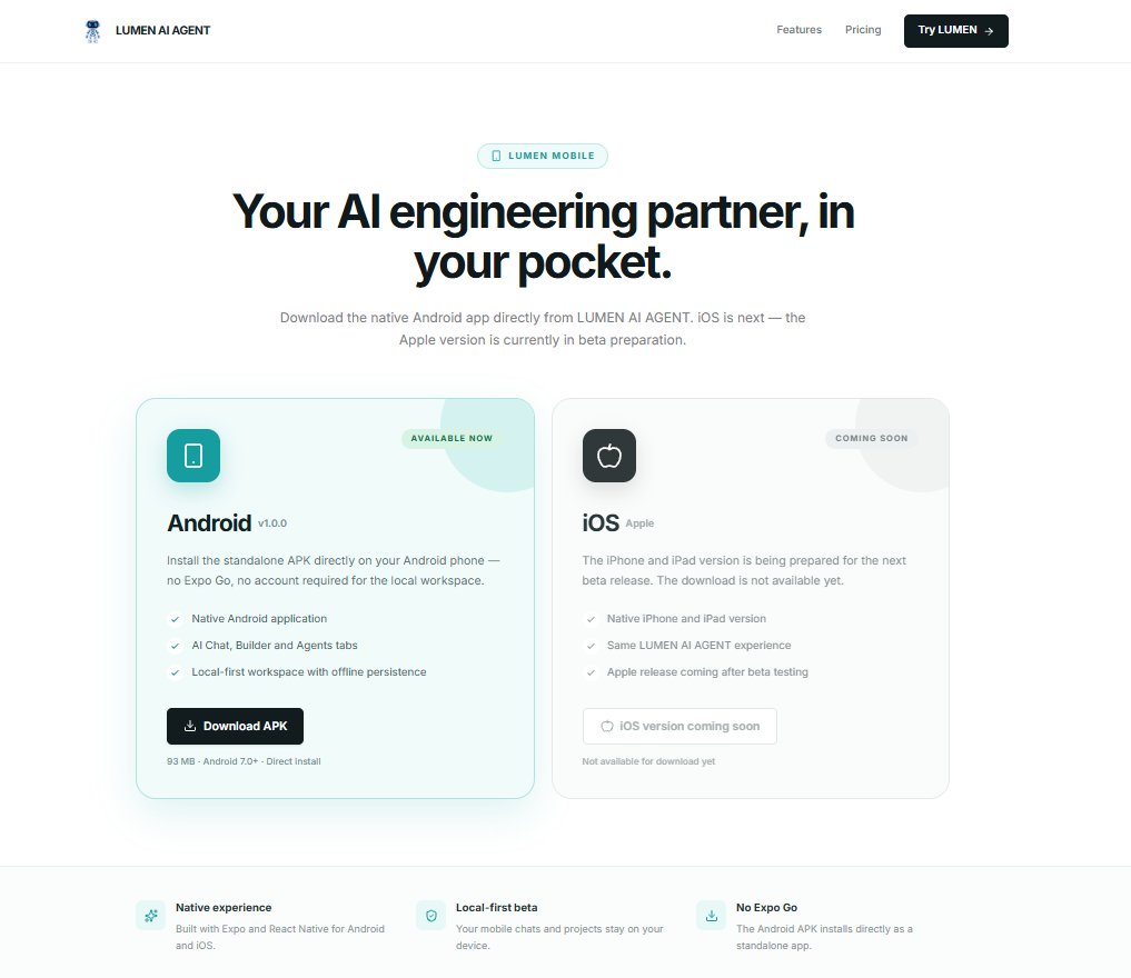 Lumenchat's tweet photo. LUMEN FOR ANDROID IS NOW LIVE!!

Anyone with an Android device can now download LUMEN directly from our website and start building from their phone.

Design complete system architectures, launch powerful AI agents, and create advanced high-tech projects from the palm of your hand.

Your phone is no longer just a device. It’s an AI-powered command center.

Download LUMEN directly from our website and start building the future.