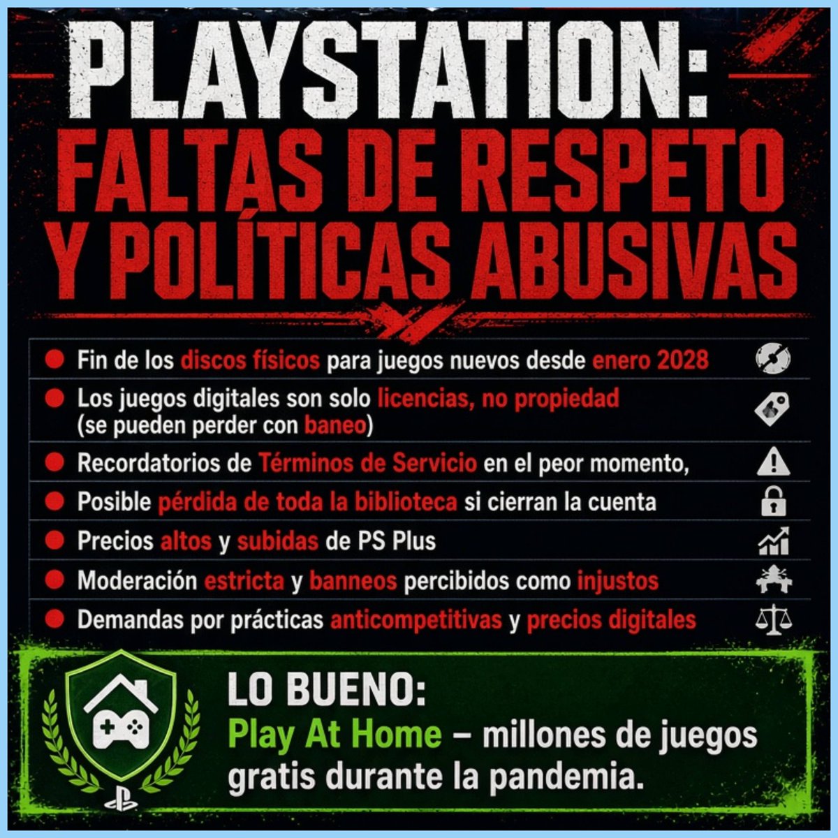 JUEGOSYDISFRUTE's tweet photo. Son muchas las cosas malas y muy poco bueno
¿ Qué es lo que te gusta de PlayStation ?

- No logro entender a muchos
- ¿ Cómo pueden consentir esas faltas de respeto y políticas abusivas sin hacer nada ?
- Un 5 % de exclusivos y el resto de juegos iguales

#PS5 #PS4 #PlayStation https://t.co/nHFwm0SwW2