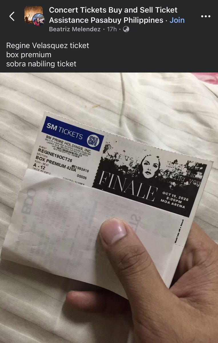 MrGineVela's tweet photo. Sobra daw ang nabiling ticket ni Beatriz Melendez. Kaya ibebenta niya na lang.

Price: x2 from original price 😆

Baka magresign na lang talaga si Satanas sa impyerno at mahiya sa mga ‘to.

PS: Do not buy from unauthorized resellers. Hayaan niyo sila magsisi.

#RVAFinaleConcert https://t.co/pTotMyX9vo