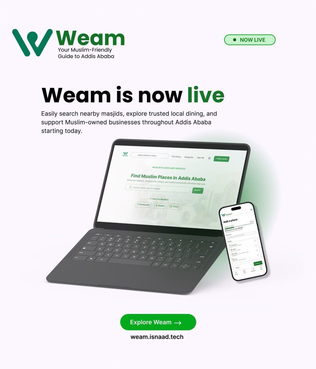 isnaad_tech's tweet photo. We are officially LIVE! 🎉
​Alhamdulillah, we’re excited to launch Weam (وئام) your guide to finding masjids, halal dining, &amp; local services!
​🕌 Masjids &amp; musalla
🍽️ Halal dining
🛍️ Local shops
​Help us map the city! Add a spot for FREE in 2 mins 👇
🌐 https://t.co/CYjySi6JAt https://t.co/rv6Vqoydaw