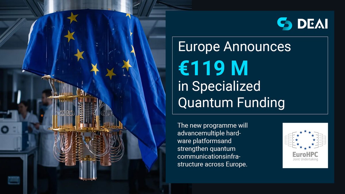 DEAI_quantum's tweet photo. 📣The European High Performance Computing Joint Undertaking (EuroHPC JU) recently announced a call for proposals on quantum technologies with a total budget of €119 million. The initiative covers various hardware approaches. https://t.co/CLRzaaVZPi
